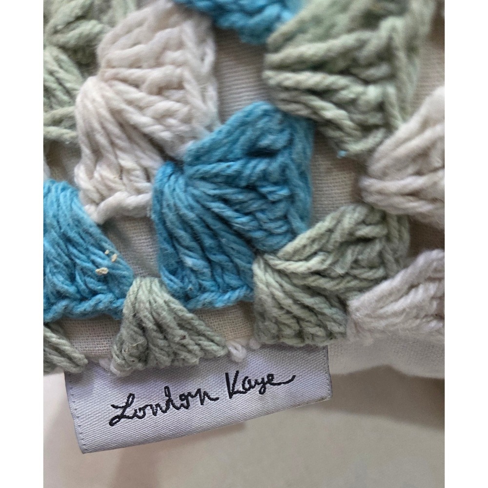 London Kaye Crochet Granny Square Lumbar Pillow Blue White Green Accent - Picture 5 of 7